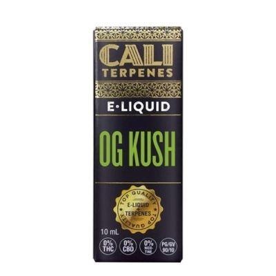 Embalagem de e-líquido CALI TERPENES OG KUSH preta e dourada