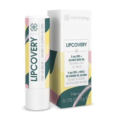 Bálsamo labial Lipcovery com embalagem branca e colorida e texto informativo
