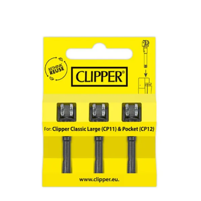 Pack três rodas reposição isqueiros Clipper Classic Large e Pocket em fundo amarelo
