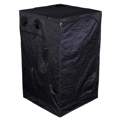 Tenda de cultivo preta retangular com zíper e aberturas redondas