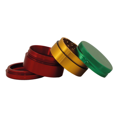 Triturador de ervas colorido em metal com quatro partes