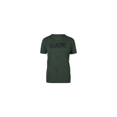 T-shirt masculina verde escuro com texto RAW na frente