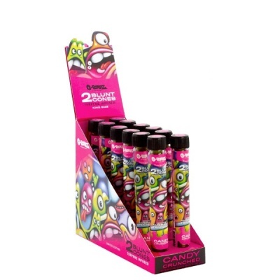 Expositor cor-de-rosa com tubos plásticos coloridos e tampas pretas