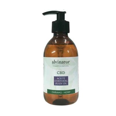 Frasco de óleo corporal CBD com doseador preto