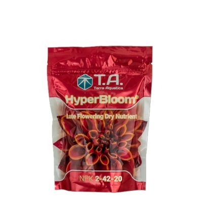 Pacote de fertilizante HyperBloom T.A. Terra Aquatica vermelho com imagem de flor