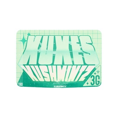 Embalagem retangular verde com texto KUKES KUSHMINTZ 3G CBD