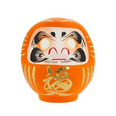 Figura Tatara japonesa em cerâmica laranja com detalhes dourados e pretos