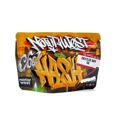 Embalagem resselável colorida de produto Cool Hash Natur West com etiqueta Zkittles Dry 5G