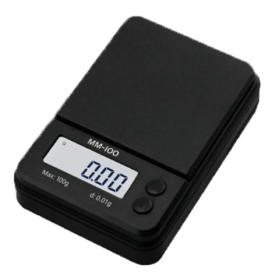 Balança digital preta MM-100 com ecrã LCD e dois botões