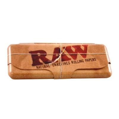Estojo castanho para papéis RAW com corda e texto natural unrefined rolling papers