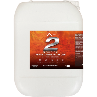 Recipiente branco 10L com rótulo laranja de fertilizante líquido