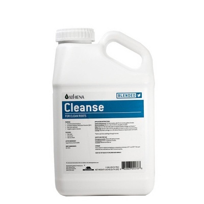 Frasco branco com rótulo azul e branco de produto Athena Cleanse