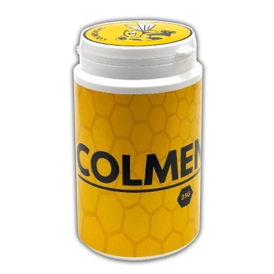 Frasco branco com rótulo amarelo COLMEN 25G