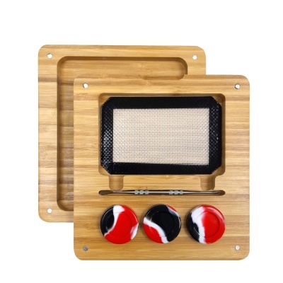 Conjunto de acessórios para tabaco ripado em bambu, silicone e metal