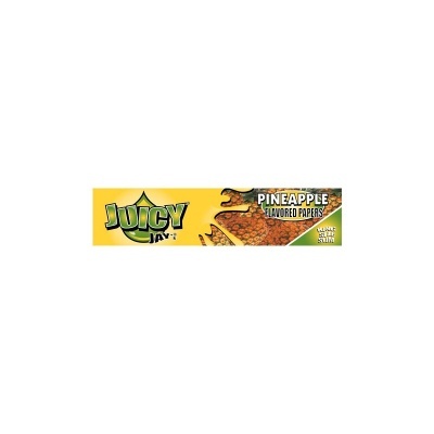 Embalagem amarela e verde de papel JUICY JAY'S sabor PINEAPPLE com padrão de casca de ananás