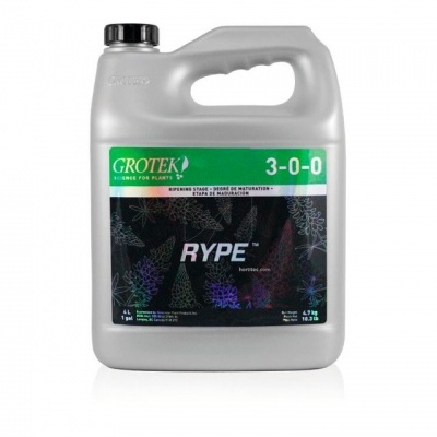 Recipiente cinza de fertilizante RYPE da GROTEX com rótulo preto e texto verde e branco