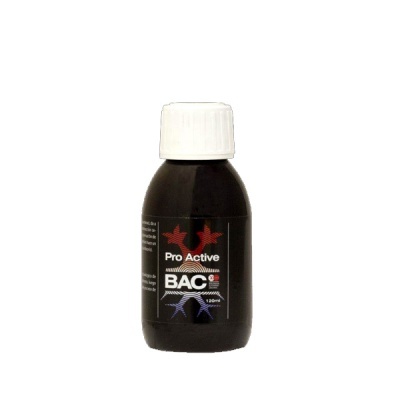 Frasco preto com tampa branca e rótulo Pro Active BAC