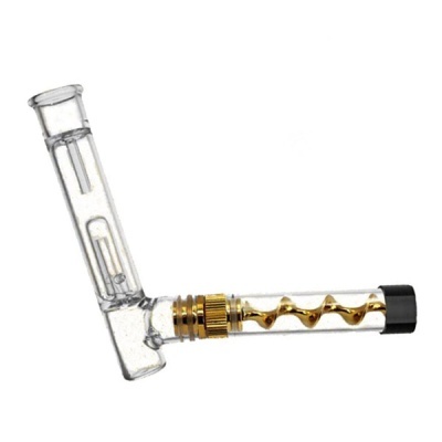 Cachimbo de vidro transparente com espiral dourada e tampa preta