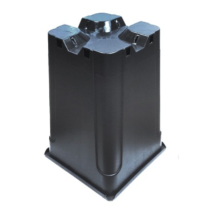 Suporte plástico preto alto com base quadrada e quatro encaixes no topo
