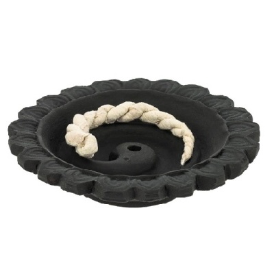 Incensário preto redondo com cordão branco no meio