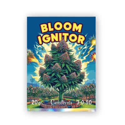 Embalagem do produto BLOOM IGNITOR com planta e texto visível