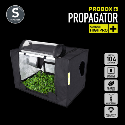Propagador PROBOX+ Garden Highpro preto 60x40x40cm com interior reflexivo e janela de visualização.