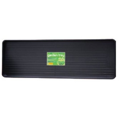 Tabuleiro preto rectangular em plástico com etiqueta verde garden tray