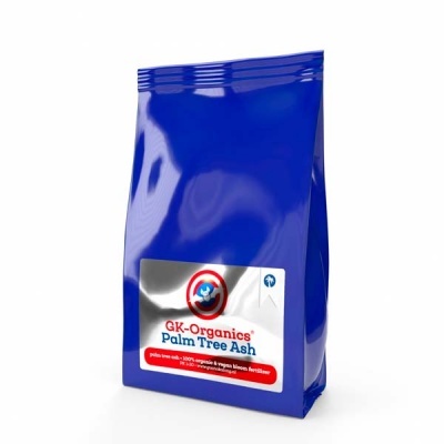 Saco azul brilhante flexível com selo branco e vermelho GX-Organics Palm Tree Ash