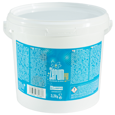 Recipiente branco de plástico com etiqueta azul do gel Zerum PRO