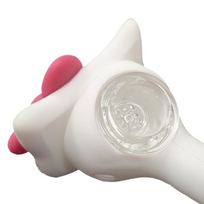 Pipe de fumar branco e rosa com bowl de vidro