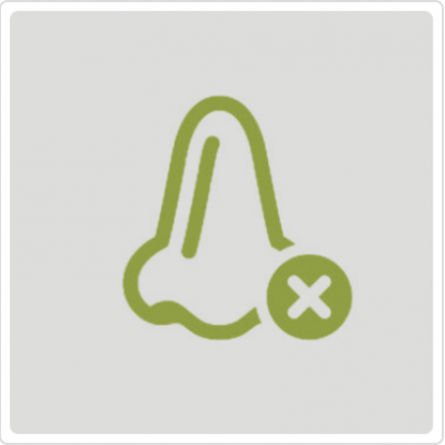 Ícone de nariz com símbolo de X em fundo cinzento