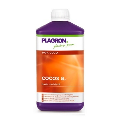 Frasco plástico roxo de fertilizante Plagron com etiqueta branca e laranja