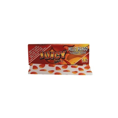 Papel de enrolar JUICY JAY'S sabor MELLO MANGO com padrão de mangas e embalagem colorida.