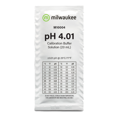 Embalagem branca de solução tampão pH 4.01 marca milwaukee M10004