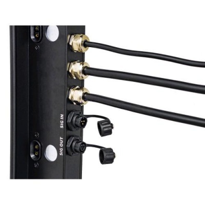 Equipamento preto com cabos e etiquetas SIG IN e SIG OUT