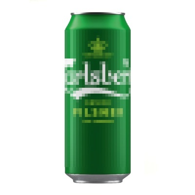 Lata verde de bebida com texto e coroa