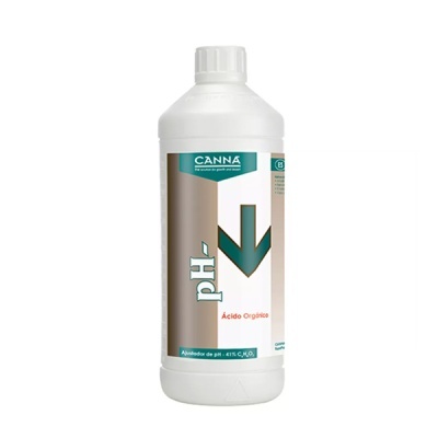 Garrafa branca com suplemento agrícola pH- da marca CANNA