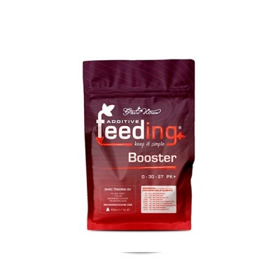 Pacote vermelho e bordô de produto para plantas Additive feeding Booster.