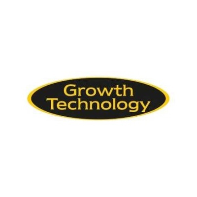 Logótipo oval preto e amarelo com texto Growth Technology