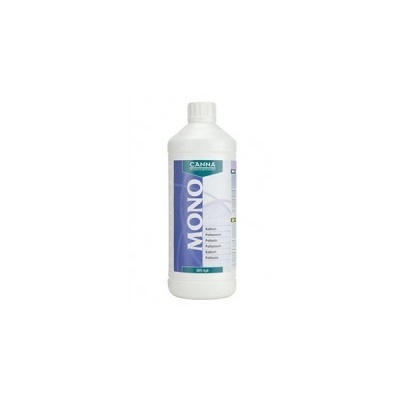 Frasco plástico branco com rótulo azul e branco do produto CANNA MONO