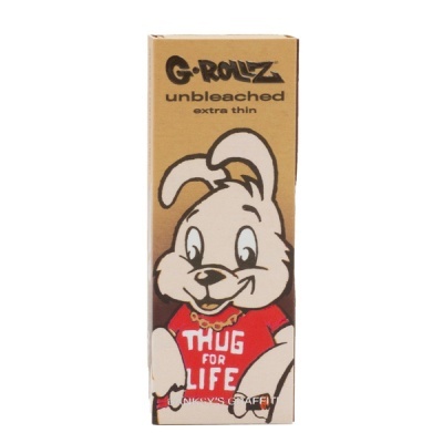 Embalagem de papel G-ROLLZ unbleached extra thin com ilustração de coelho branco com camisola vermelha
