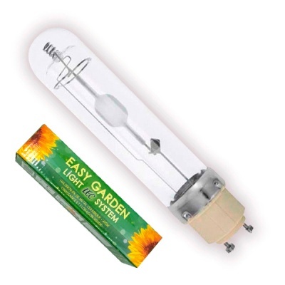 Lâmpada tubular transparente com embalagem verde e amarelo