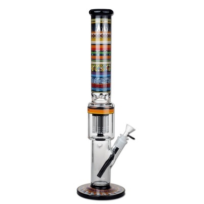 Bong de vidro colorido com padrões geométricos e percolador