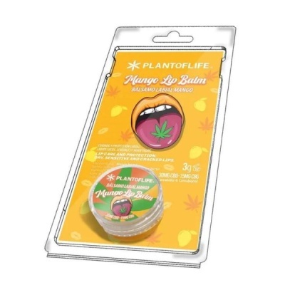 Bálsamo labial PLANTOFLIFE Mango Lip Balm com embalagem amarela e ilustrações de manga