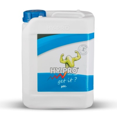 Recipiente branco com tampa azul e rótulo azul e branco HY-PRO get it? pH-