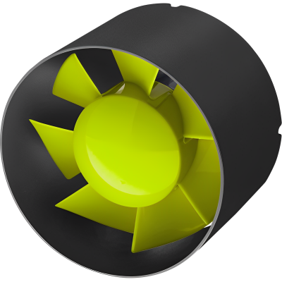 Ventoinha de computador preta com hélices amarelo fluorescente