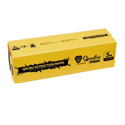 Caixa amarela de papel para extração Qnubu com texto preto