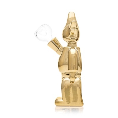 Abajur figura humana dourada com lâmpada transparente