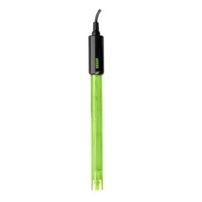 Eletrodo sensor de PH verde com conector preto e inscrição SE220