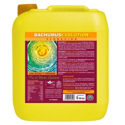 Recipiente amarelo de 5 litros com fertilizante líquido BACHUMUS EVOLUTION FLORACIÓN